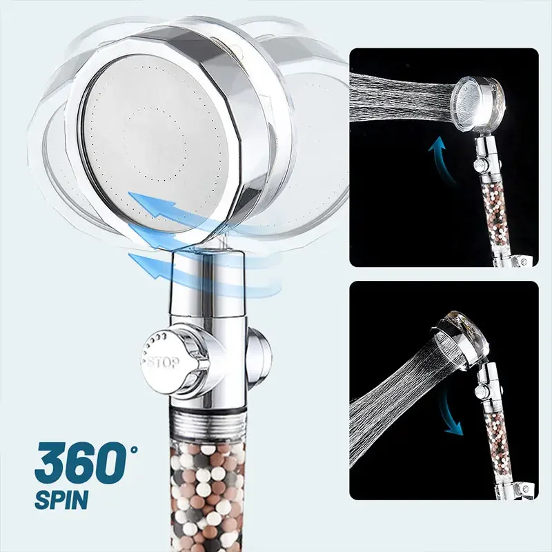 Modern 360 Degree Bathroom Powerful High Pressure Fan Turbo Charged Rainfall Shower Head Adjustable Plastic PC Material