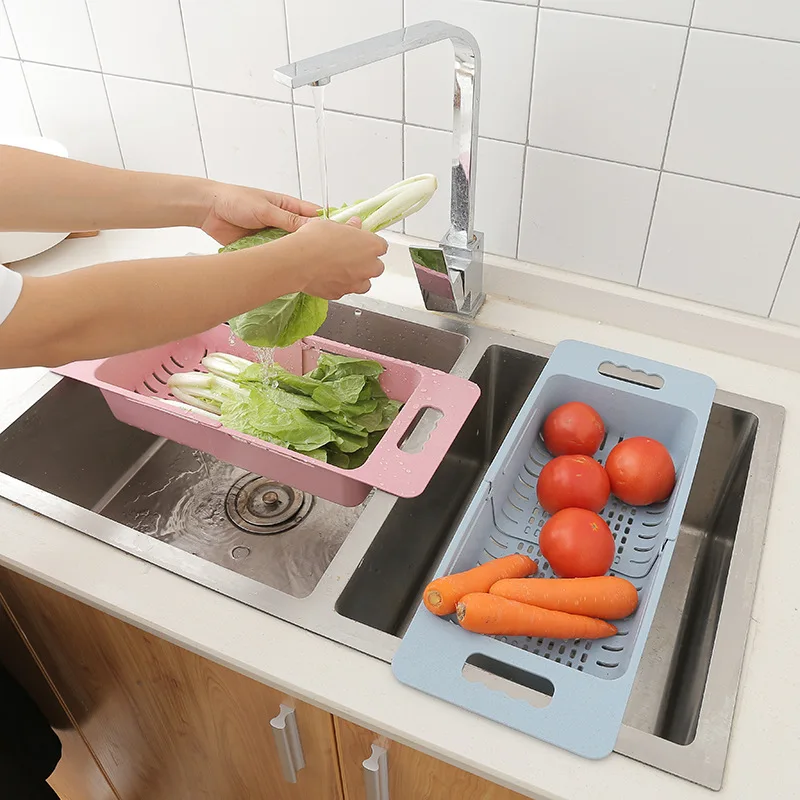 Kitchen Supplies Folding Plastic Vegetables and Fruits Washing Sink Dish Washing Filter Rack Retractable Draining Rack