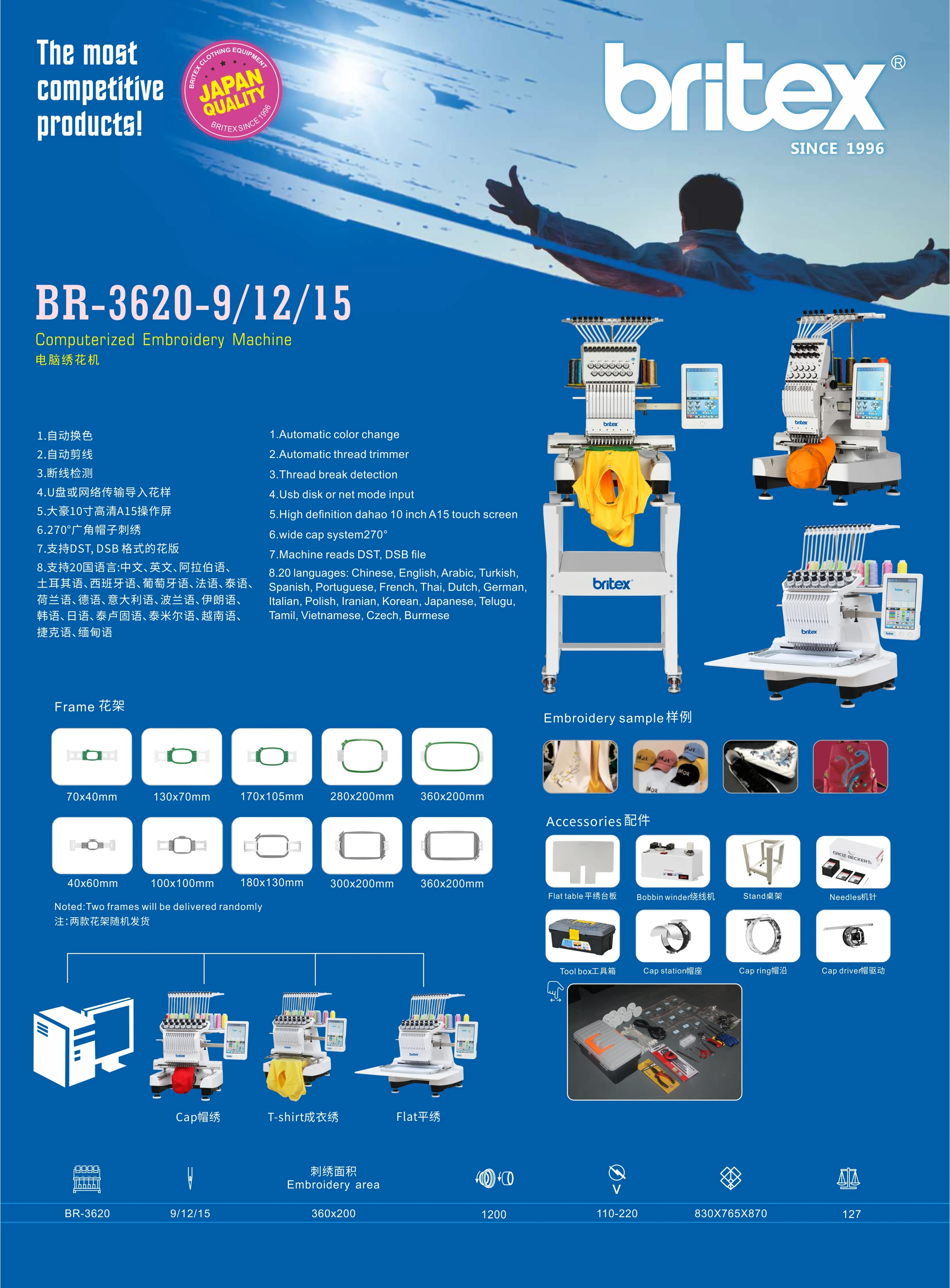 BR-3620 с одной головкой 15 игл Китай плоская футболка шляпа вышивальная машина компьютеризированная