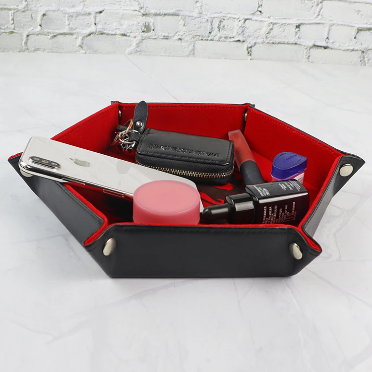 Hexangular Colorful Felt Lining Valet Tray Glasses Holder Sundries Holder