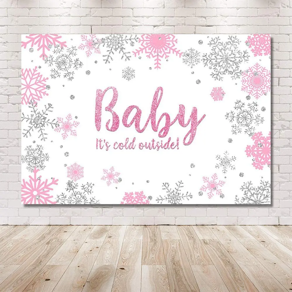7x5ft Winter Girl Baby Shower Photo Background Props Snowflakes Pink and Silver Backdrops Party Decoration