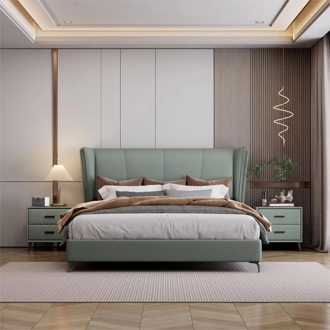 Custom Made Bedroom Furniture Nordic double bed modern minimalist technology cloth master bedroom leather fabric soft bed