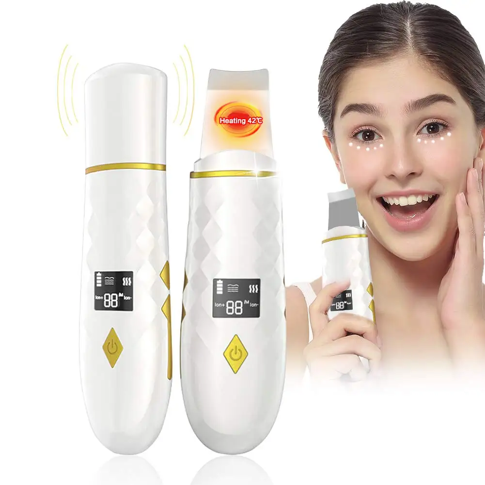 newest  Heated Ultrasonic Skin Care Scrubber Deep Face Cleaning Blackhead Acne Removal Pore Cleanser Peeling Skin Care Tool