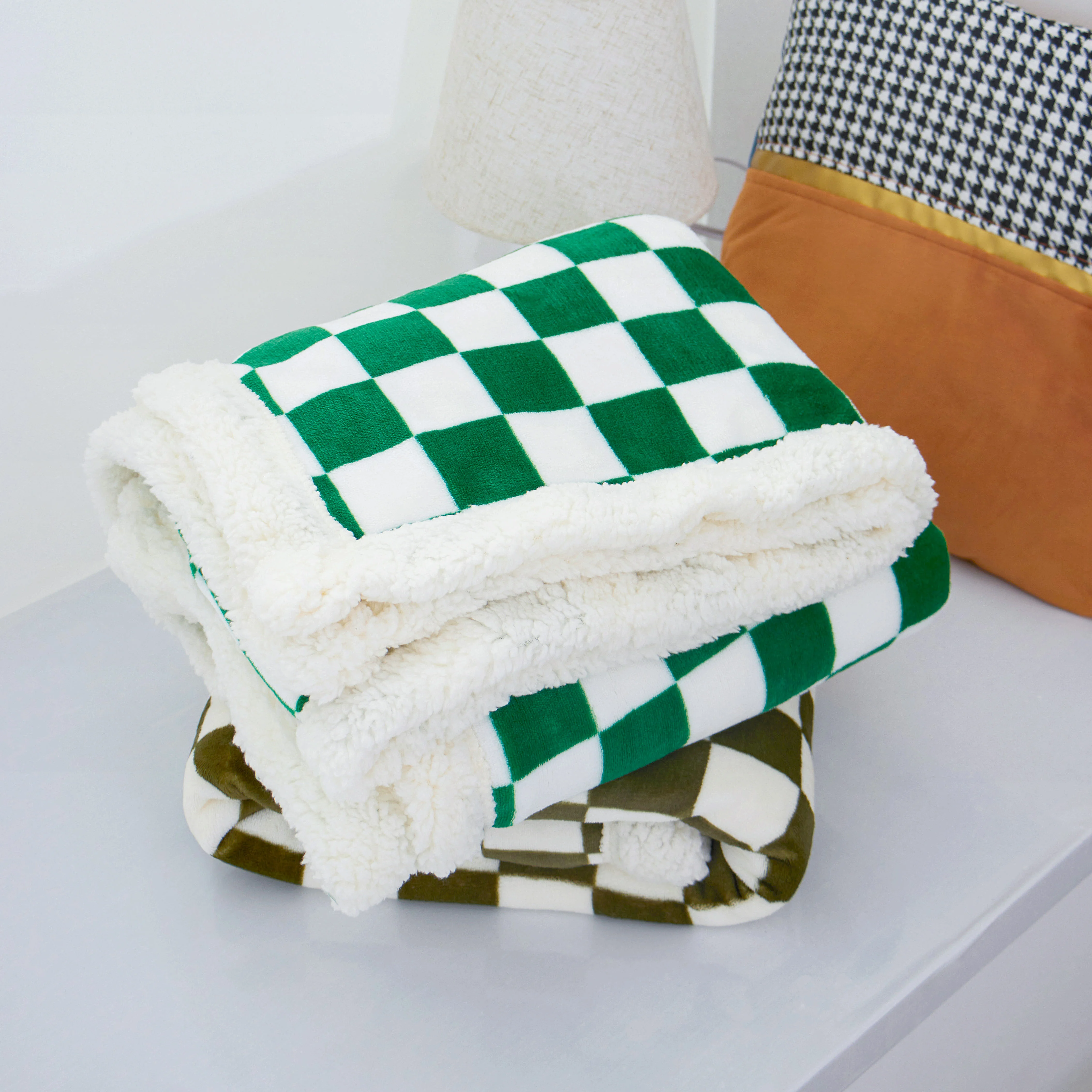 custom printed checkered blanket Nordic Fluffy Throw Warming Checkerboard Blanket Super Soft Flannel Sherpa Blankets