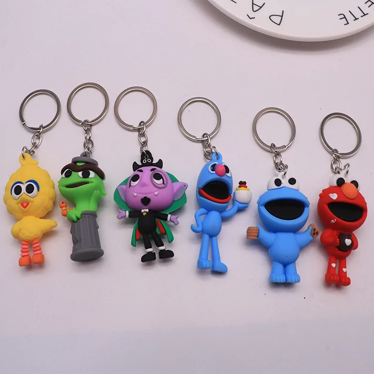 Street PVC Figure Keychain Cookie Monster Cartoon Doll Key Rings Car Backpack Keyholder Cute Key Buckle Kid Gift