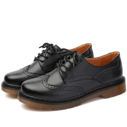 newest stylish zapatos mujer vintage leather ladies brogue shoes cow split leather women oxford shoes