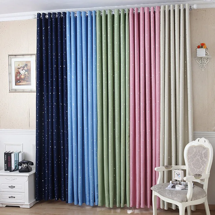 Hot Sale Blackout Curtain High Shading Curtain, Star Pattern Silver Hot Stamping Print Curtain