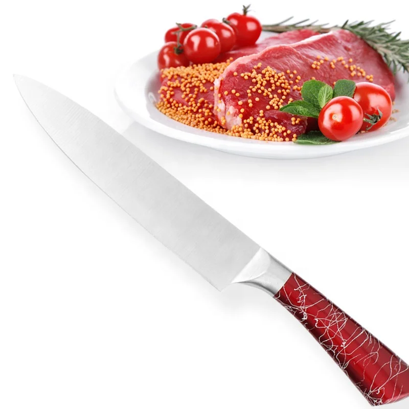 
Amazing tools 8Pcs acrylic stand shiny red chopper carving utility salad chef knives stainless steel kitchen knife set 
