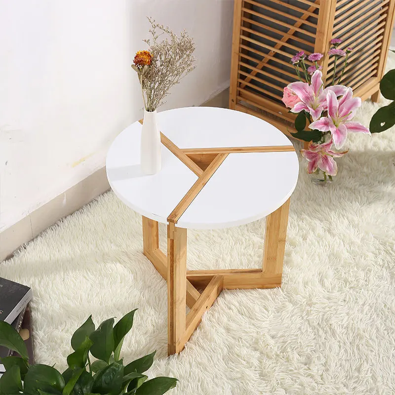 Bamboo Chair Side Table Portable Coffee Table Side round Table for Snack Tray