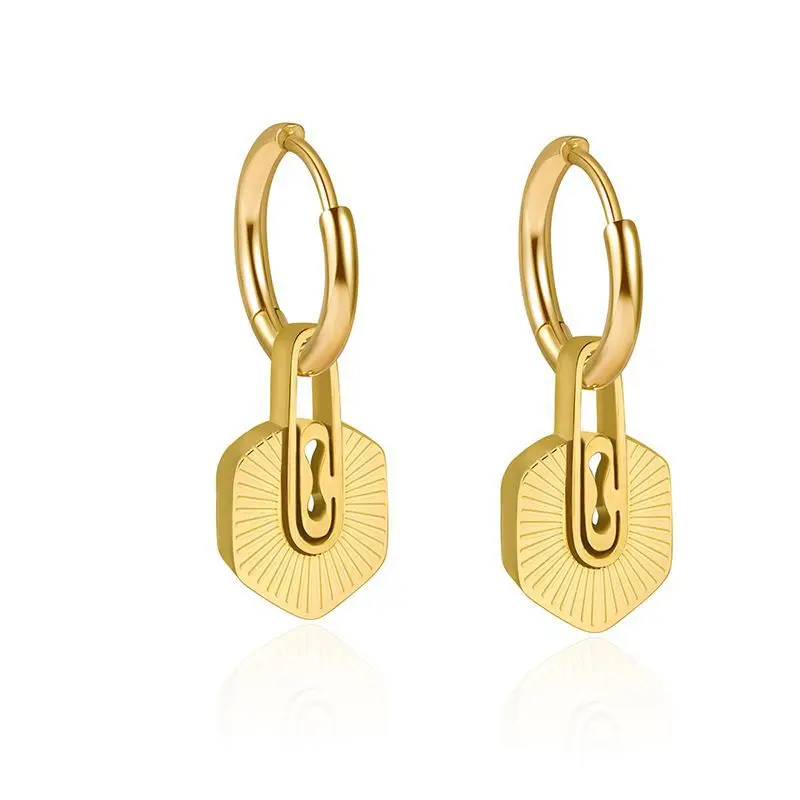 Women 18K Gold Plated Stainless Steel earrings Non Tarnish Paper Clip Pendant Earring