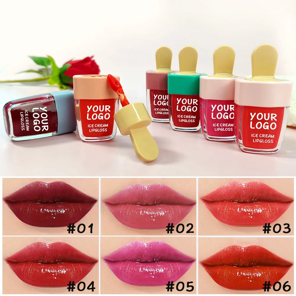 Vegan Kids Cute Lip Gloss Lasting Waterproof Ice Cream Lipgloss Glossy Lip Tint