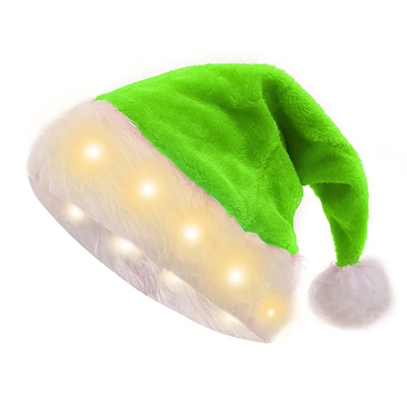 LED Lights Plush Santa Hat Light up Velvet Comfort luminous Hats Christmas Hat for Party Supplies