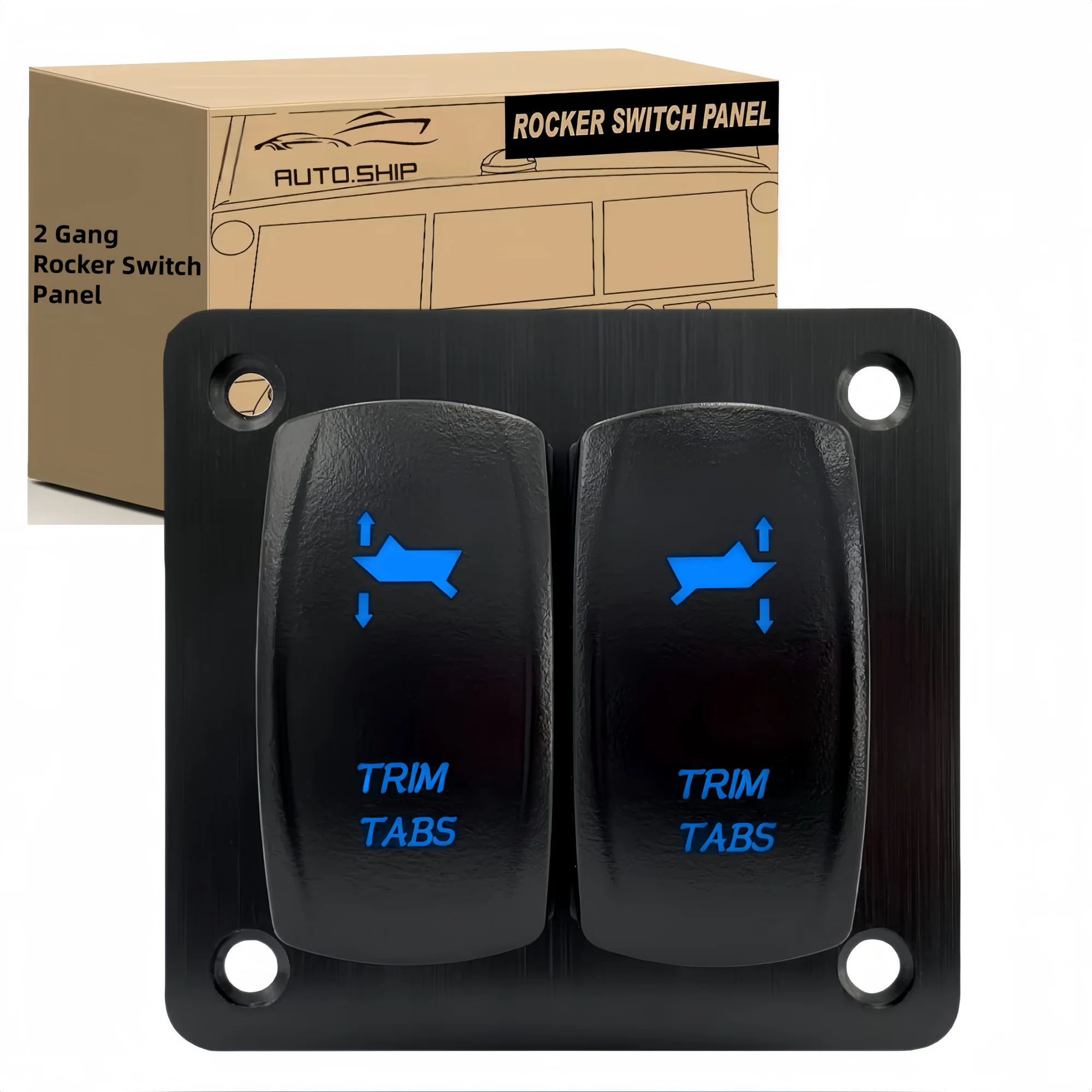 Trim Tabs Rocker Switch Panel 12v 20amp 10 Pin 3 Position ON-Off-ON Marine Boat Trim Switch 2 Gang Momentary Toggle Switch Panel