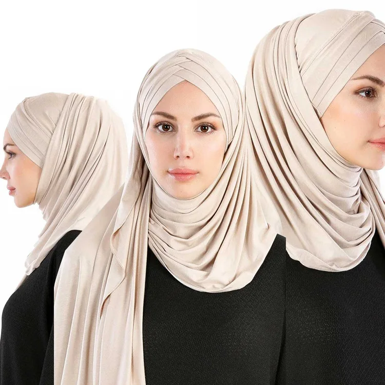 
1255 MuslmQLO hot sale four-layer cross monochrome rayon jersey hijab dubai jersey hijab scarf women 