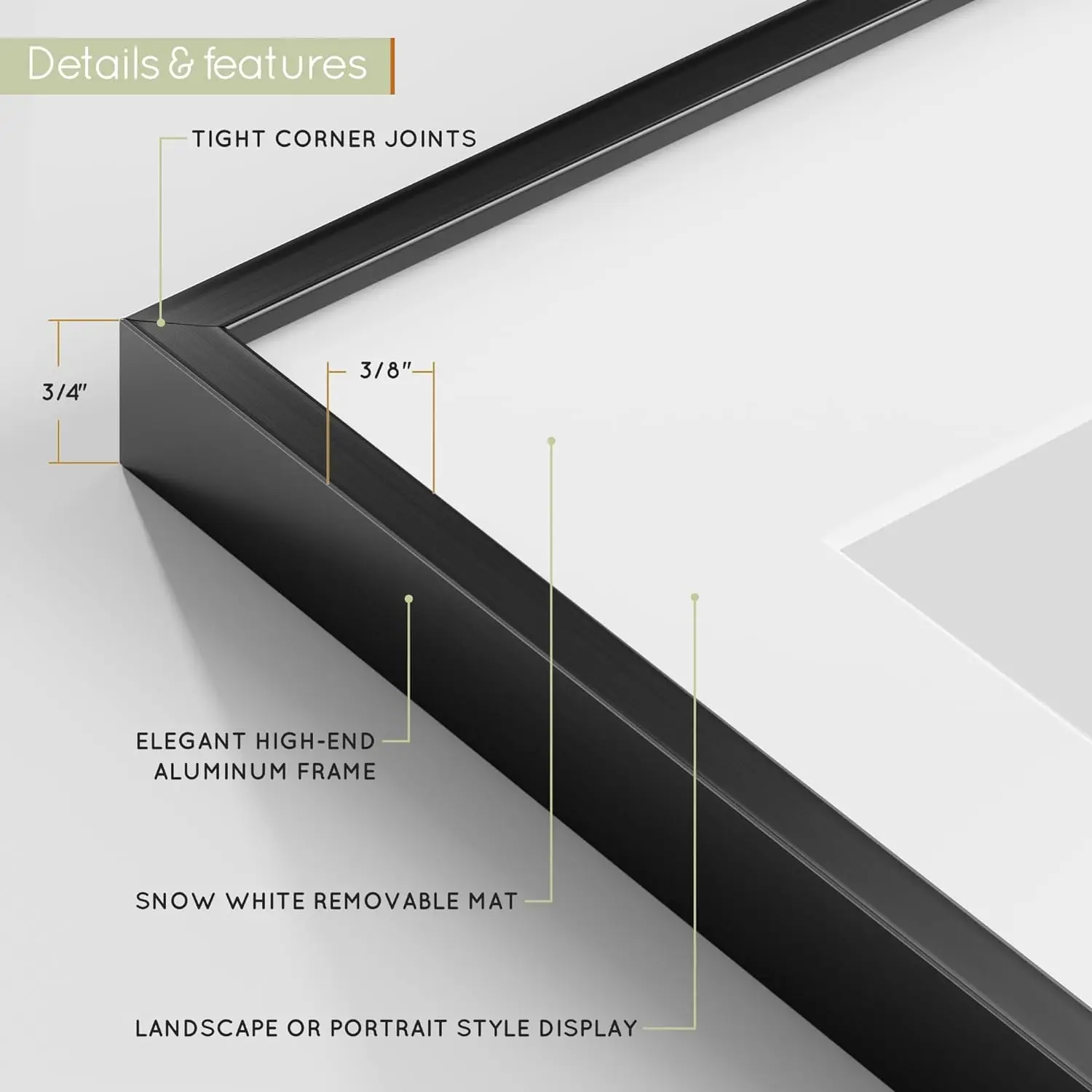 11x14 inch Metal Picture Frame - 11 x 14 Aluminum Photo Frames - 8x10 Mat - Tempered Glass