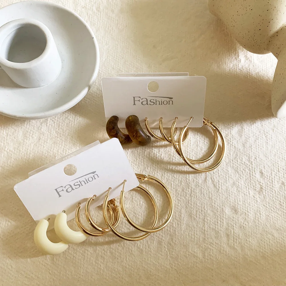 JUHU  New resin acrylic metal set earrings simple retro niche earrings alloy jewelry series for women 2020