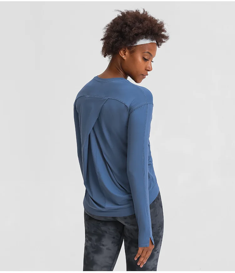 Custom Printed Womens Plain Long Sleeve Oversized Crop Tops Yoga Fitness Gym T-Shirt Logo Sportswear Tshirt For Women