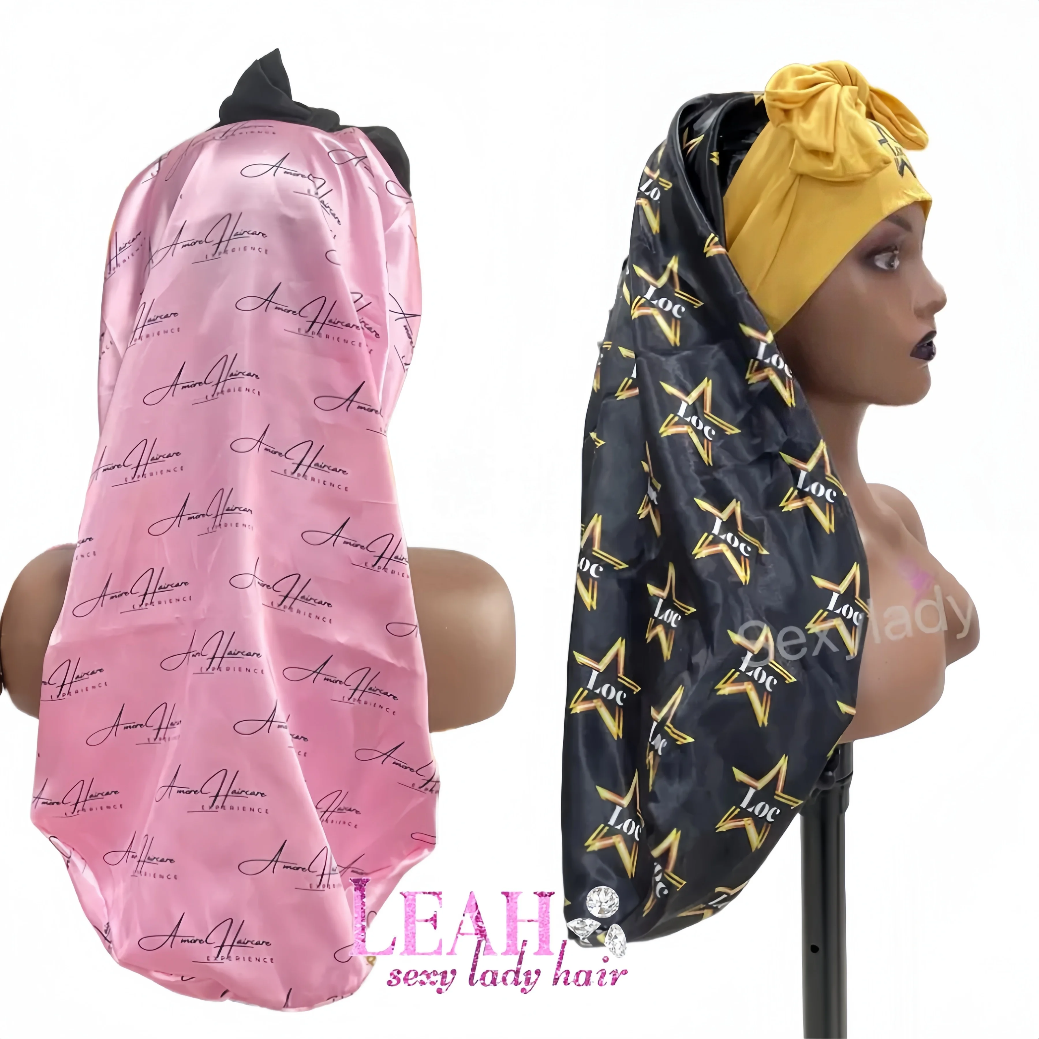 Black Women Braid Bonnet  with  Stretchy Tie Band Large Long Satin Bonnet for Braids Sleeping for Long Curly Hair Braids