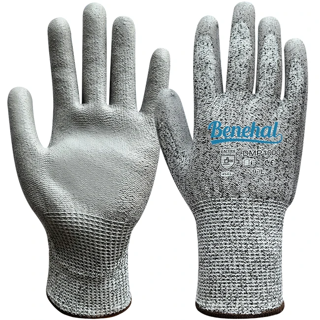 High quality level 5 HPPE liner PU coated palm cut resistant hand gloves