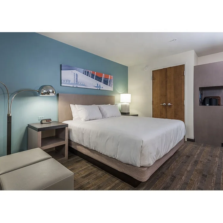 Hyatt House Modern Design Hotel Room Furniture Set King Size Bed Wooden Headboard Panel Bedroom Sets 5 Star Hotel Furniture