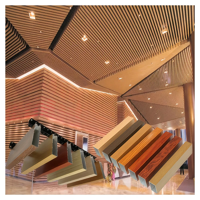 Baffle Ceiling Decor Metal Baffle Ceilings Design U Shape Wood Grain Aluminium False Suspended Ceil Aluminum Modern Mall Strip
