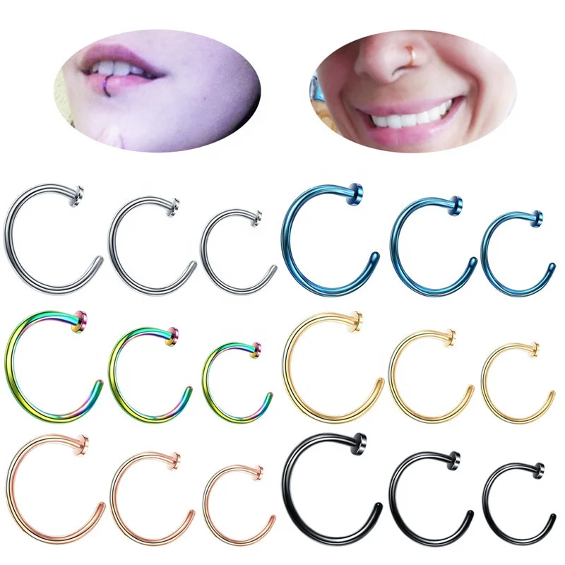 316L Surgical Steel No Piercing Hole Nose Stud Open Mouth C shape nasal septum Nose Rings