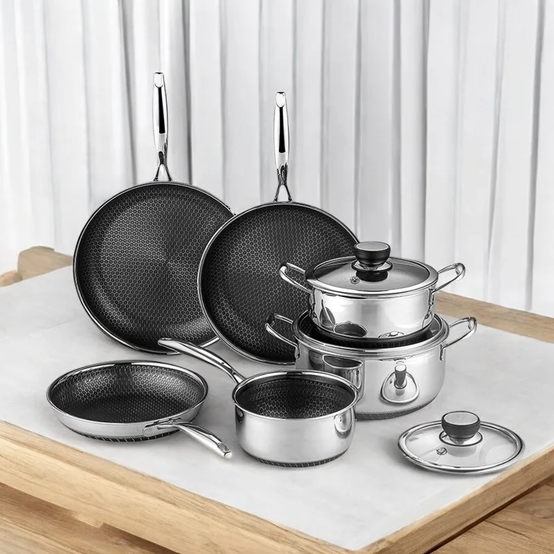 Hot Sale 3-ply Stainless Steel Honeycomb Kitchenware Non Stick Cooking Cookware Set Germany Pot Set Kitchen Pots And Pans