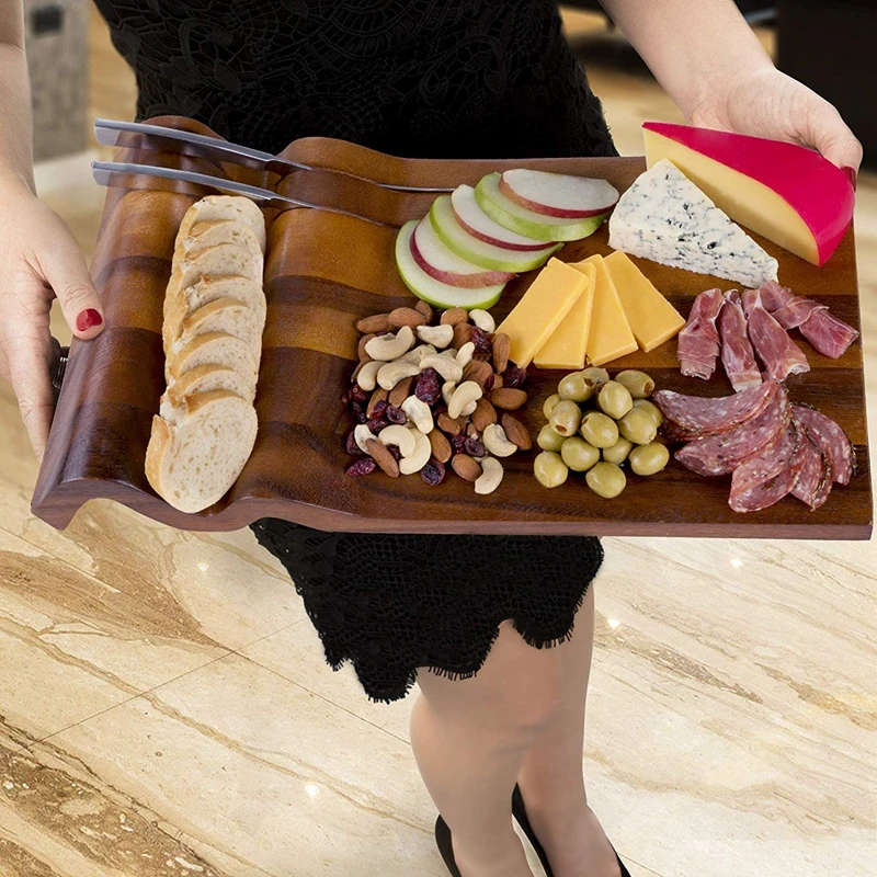Acacia Wood Cheese Board, Large Wave Charcuterie Board Tray
