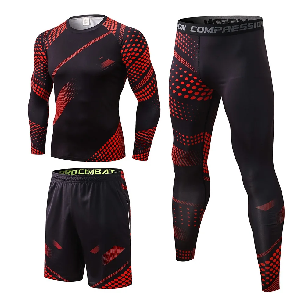 3 piece sets Compression Suits Men Quick Dry set Clothes Sport Running jogging Gym work out Fitness Tracksuit sweatsuit