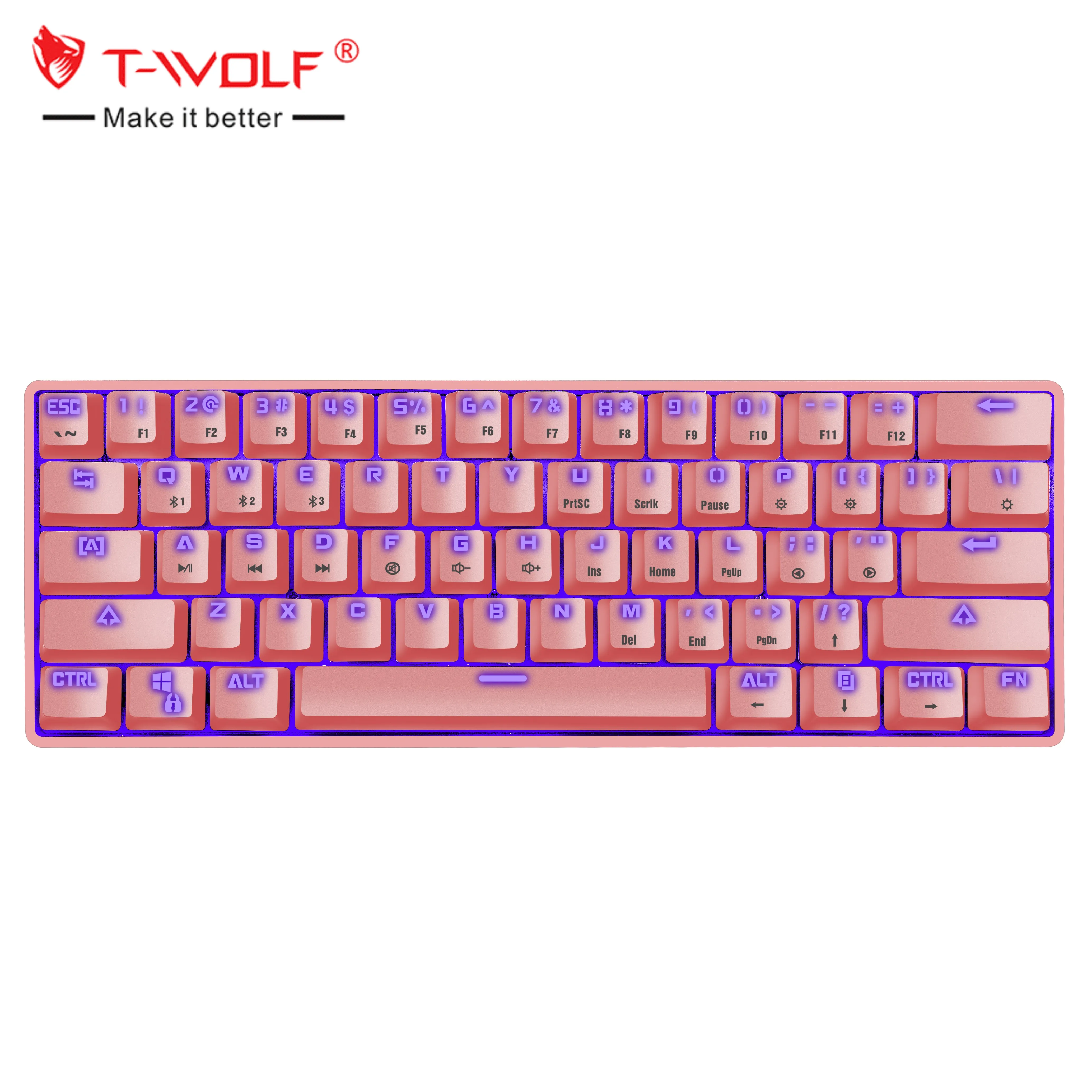 Wholesale Hot sale TWOLF T61 teclado 60% blue switch Spanish Russian language mini custom rgb mechanical gaming keyboard