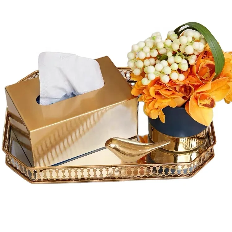 Hot selling tissue boxes metal minimalist luxury hotel home decoration Holder Case