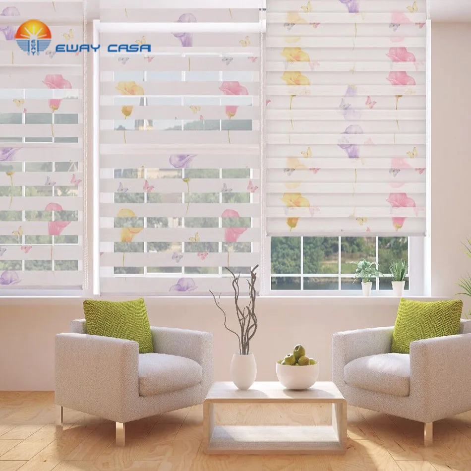 EWAY CASA Customized Printed Zebra Blinds 100% Polyester Zebra Shades Semi-sheer Zebra Roller Blinds No.ZB_P1
