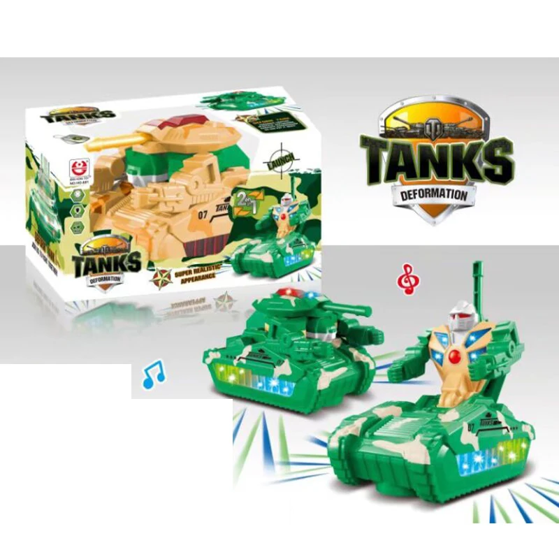 Zhiqu Toys New Automatic deformation tank Military plastic trans robot Electric tank model universal toy car light music