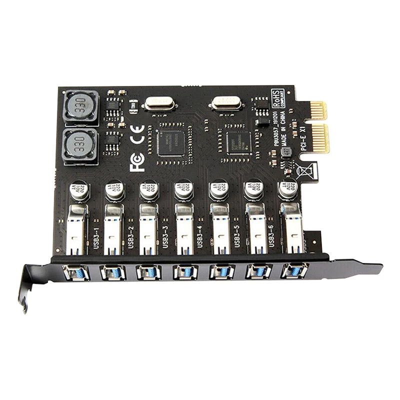 PCIE to USB 3.0 Adapter Card 7-port PCI-E Desktop Computer Expansion Card Free External Power Supply VIA NEC Chip