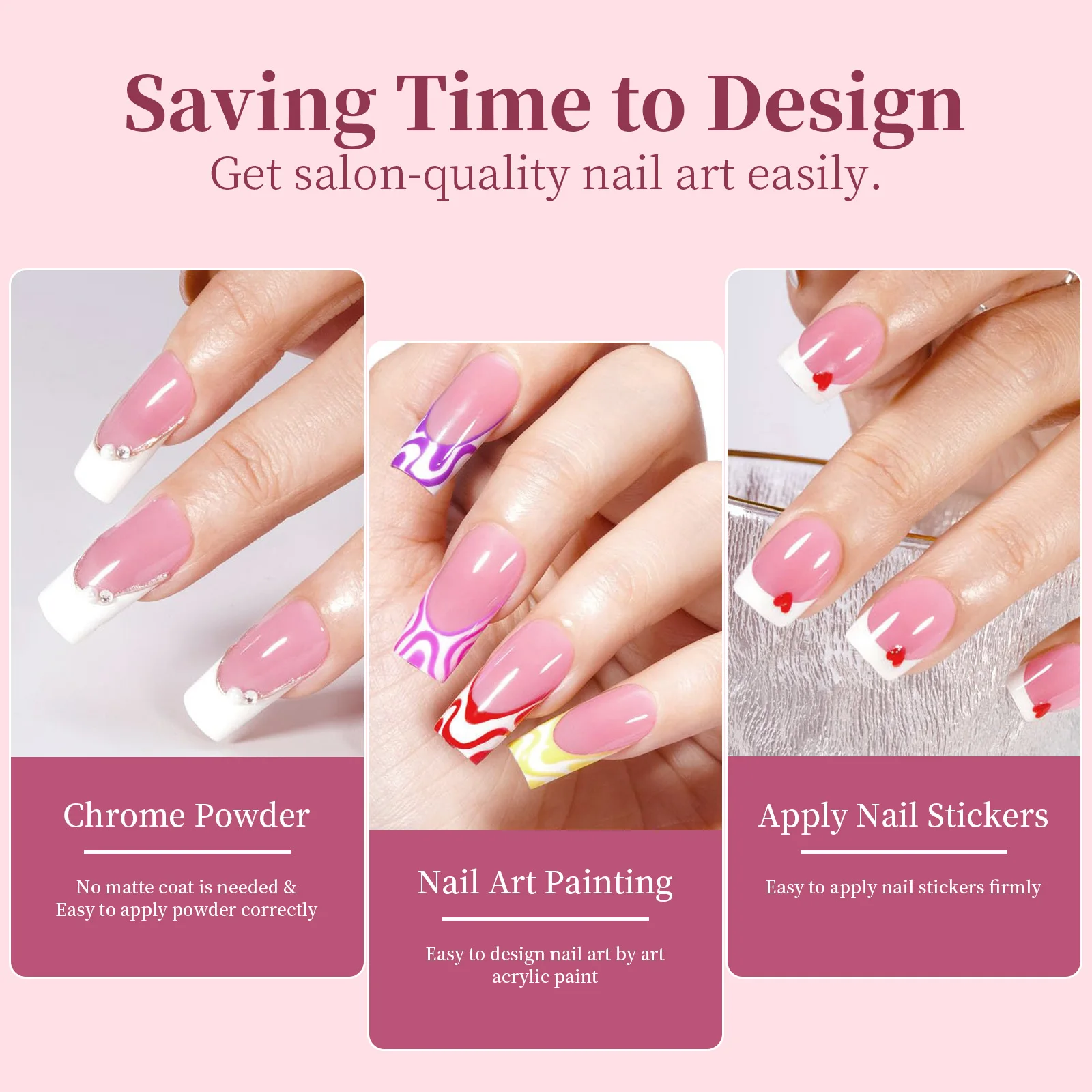 New 135 Pcs/Box 9 Color Mixed Color French Tips Square Almond Full Cover Press On Nails For Nail Art Or Toes