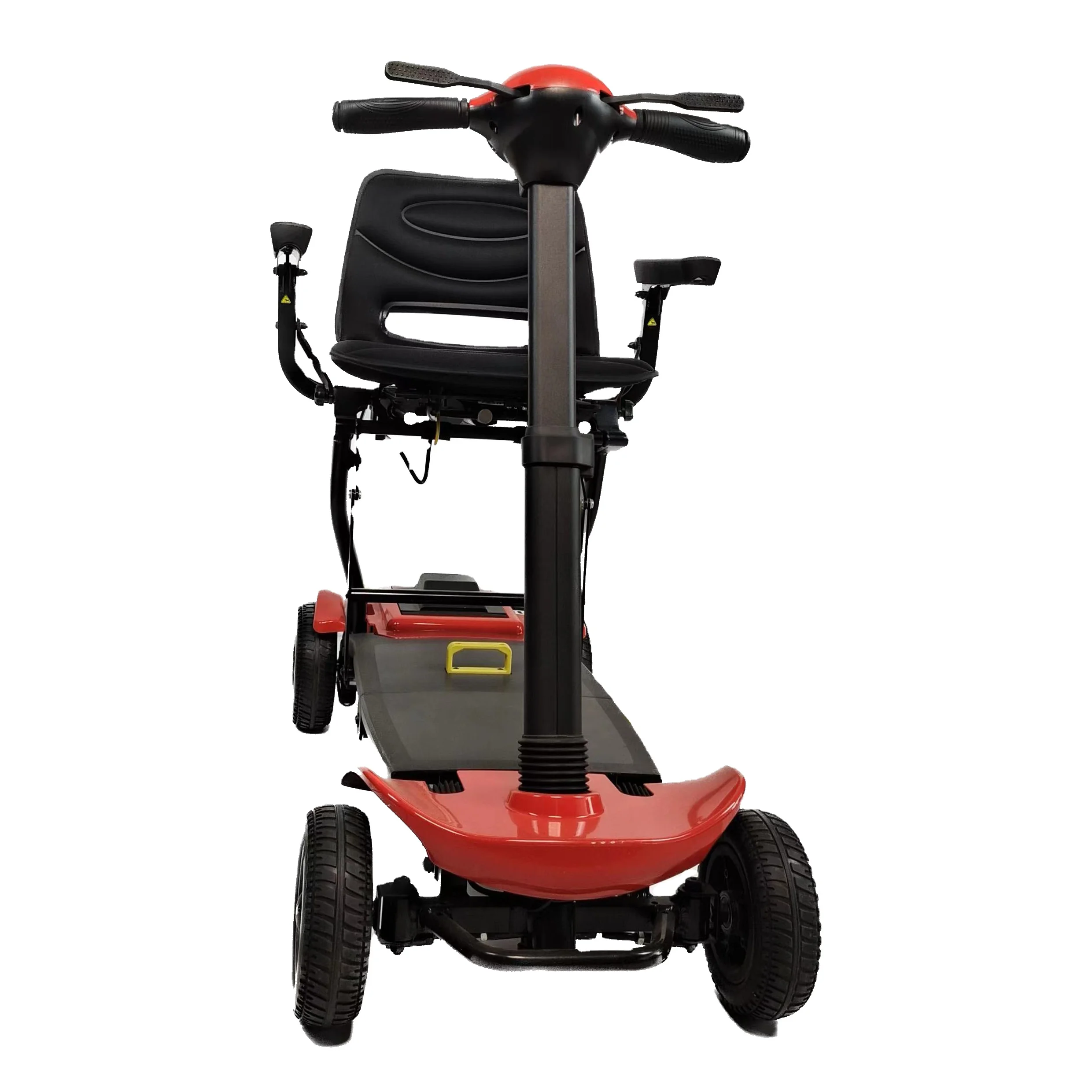 Self-folding electric four-wheel mobility scooter