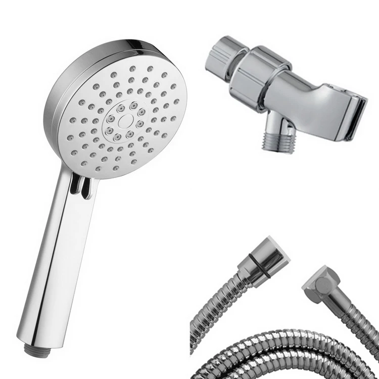 Handheld Shower Head with Hose and Brass Holder Square 3 Function Hand Held Shower Set Chrome Bracket