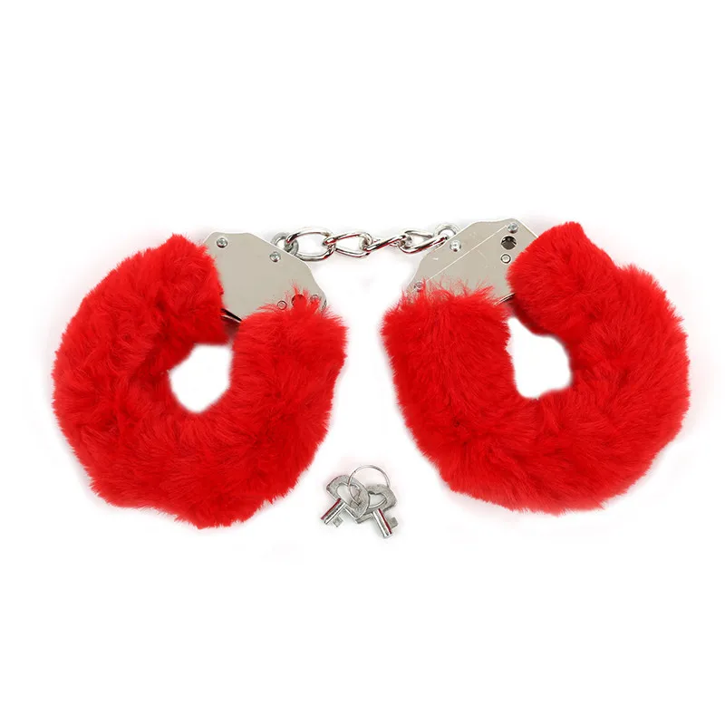 Plush Handcuffs Sex Toy Cosplay Metal Chain Hand Cuff with Safety Release for Play Party
