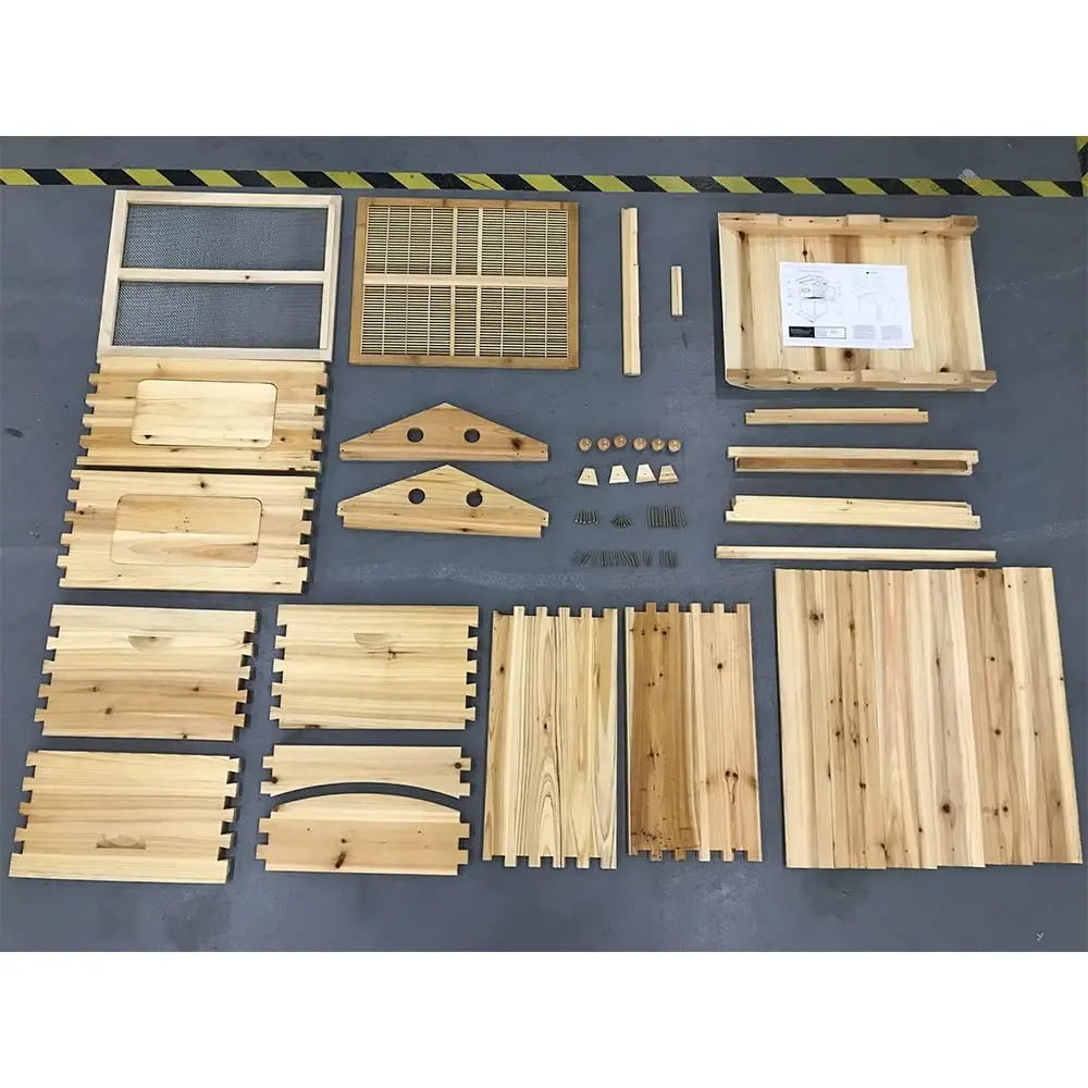 Auto Wooden Flows Bee Hive House kit Beehive Boxes with 7 Pieces Comb Honey Frames for Beginning and Professional Beekeepers
