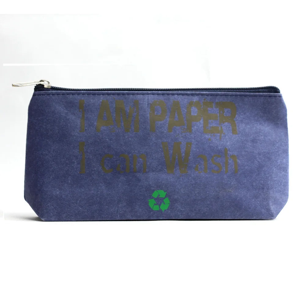 Eco-friendly Customize logo promotional paper zipper pouch luxury makeup bag washable kraft paper bag