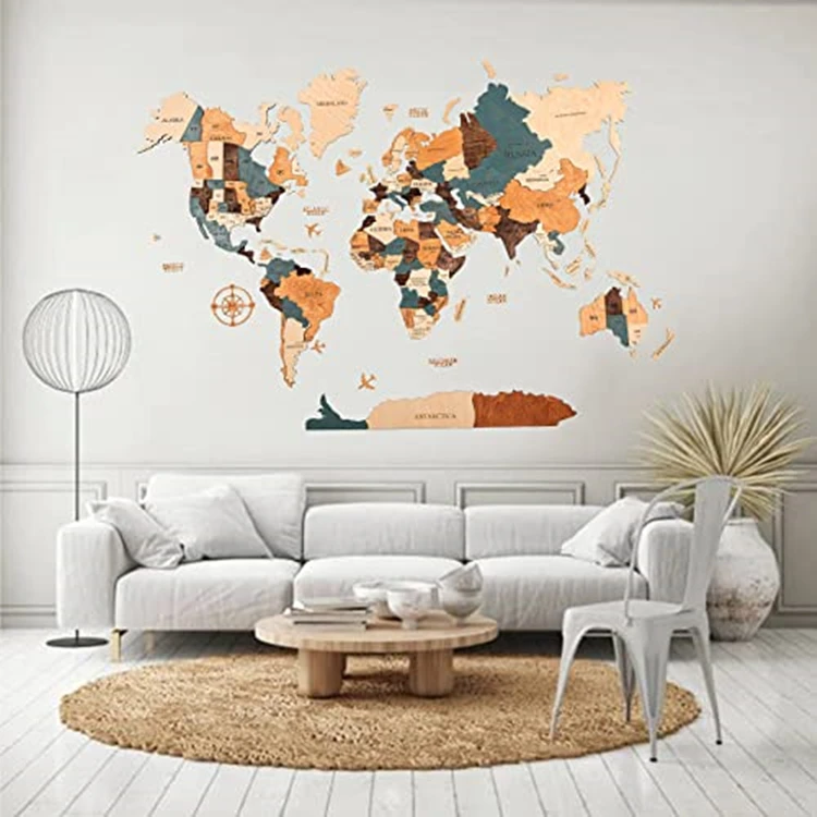 World Map Wall Wooden Travel Push Pin Map Rustic Home Wood Wall Art Wall Art Decor Wooden World Map