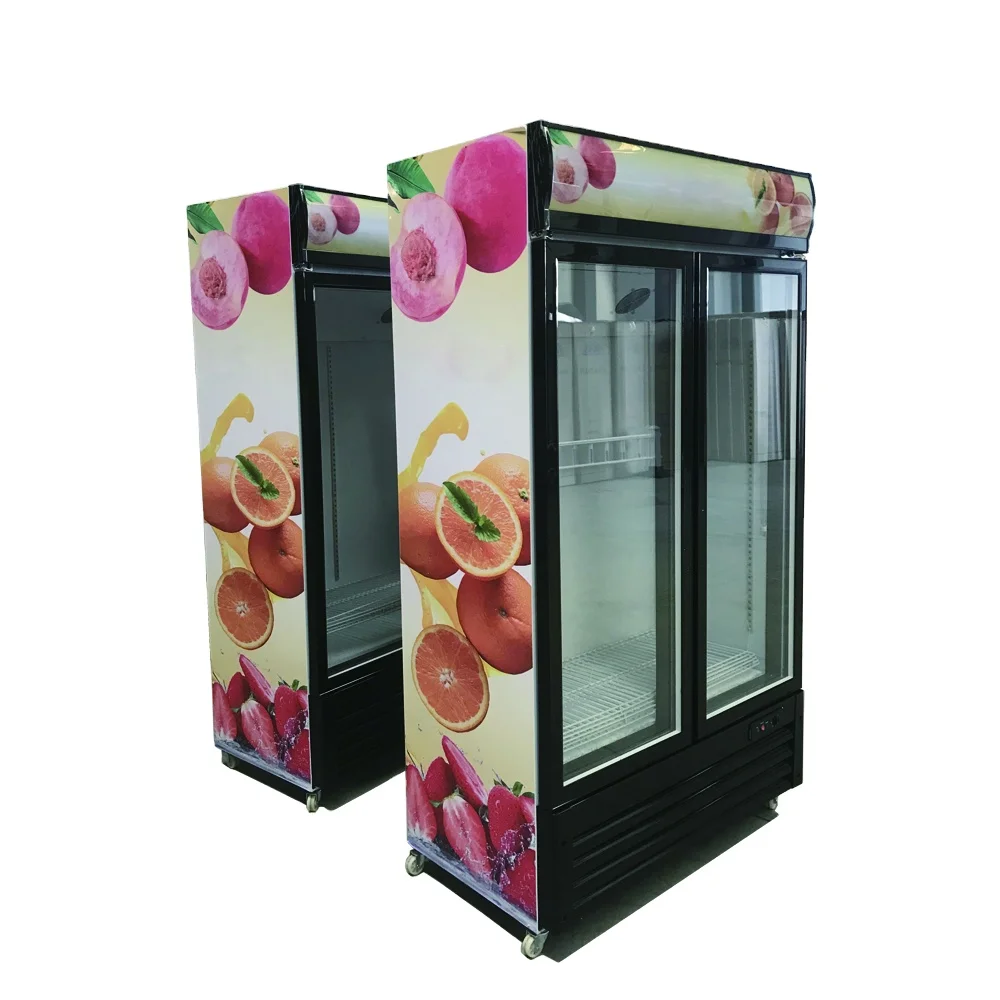 600L SKD CKD DKD Double Sliding  Doors Display drink upright fridge