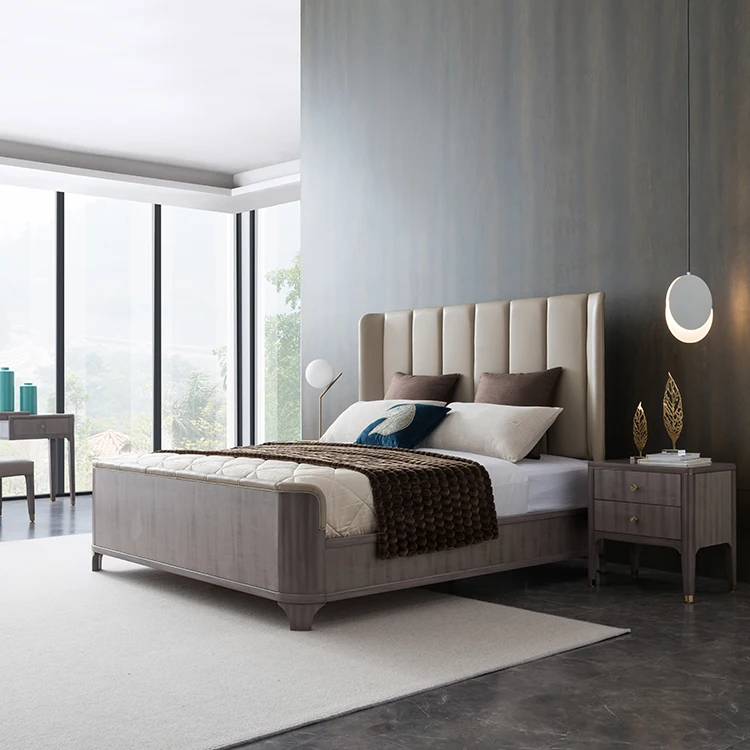 
Welliton OEM Modern Style Bedroom Furniture Leather Luxury King Queen Double Wood Bed 