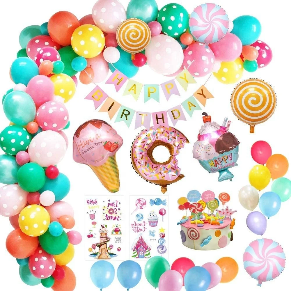 Candyland Birthday Party Decorations Donut Birthday Party Supply Happy Birthday Banner Candy Donut Ice Cream party decoration