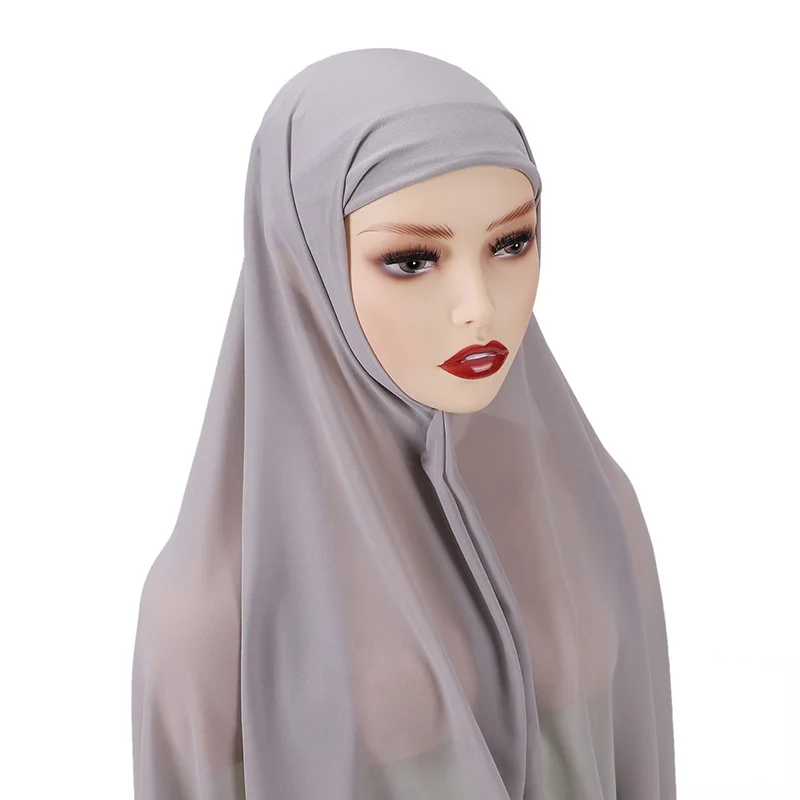 malaysia cheap muslim solid color bubble chiffon instant hijab with cap chiffon veil instant scarf shawl with hat for arab women