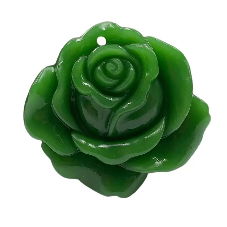 Natural green jade carving pendant lucky charm rose flower pendant