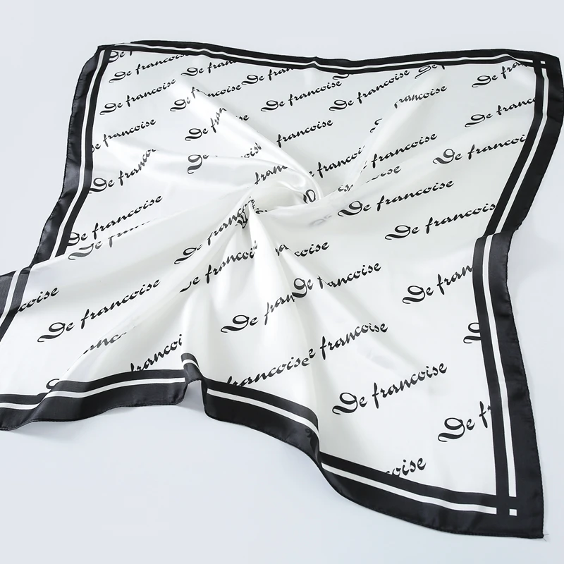 Женский квадратный черный Шелковый Атласный головной шарф с индивидуальным логотипом