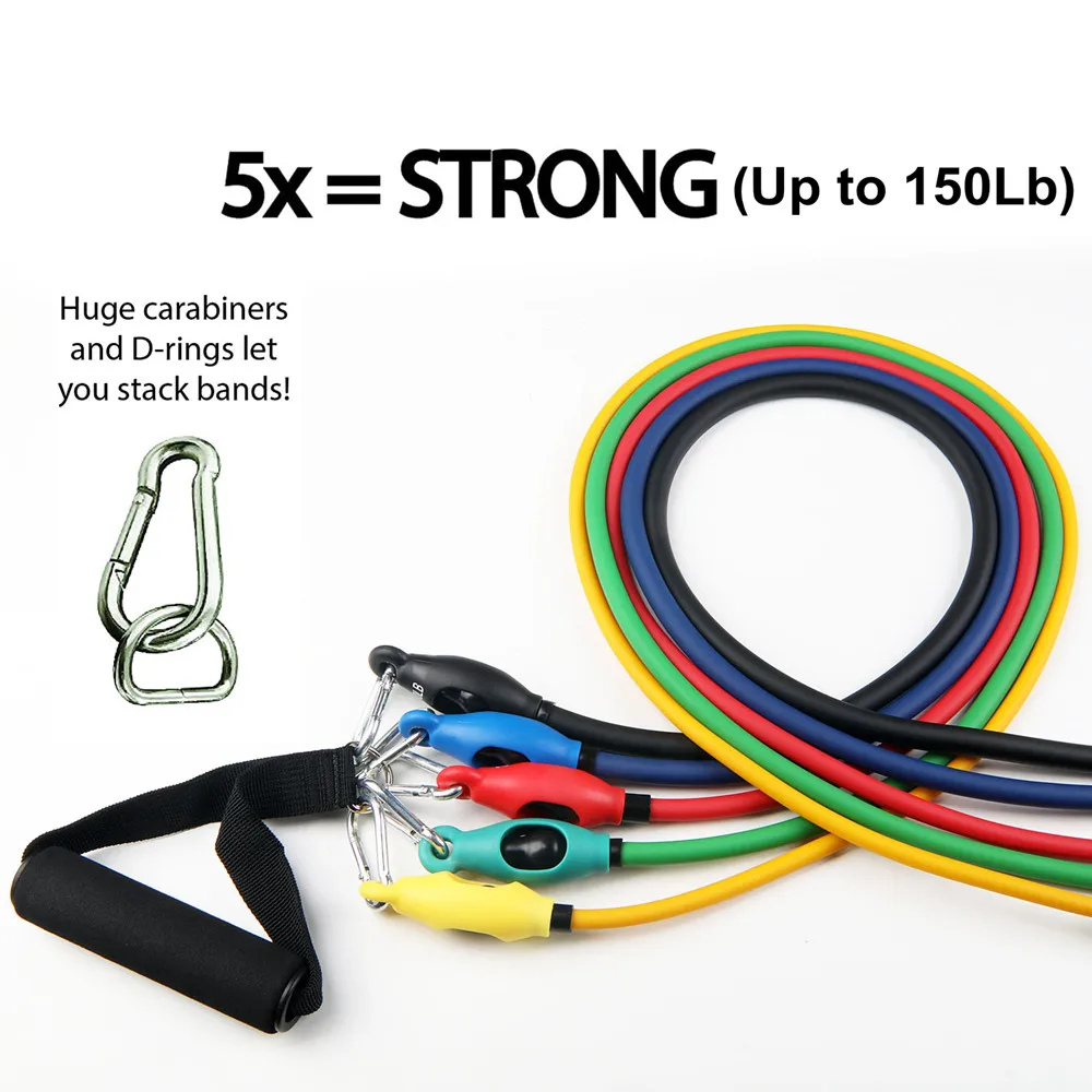 2023 Home Gym Set 11Pcs Latex Exercise Workout Resistance Elastic Bands Strong Rubber Stretch Fitness Series