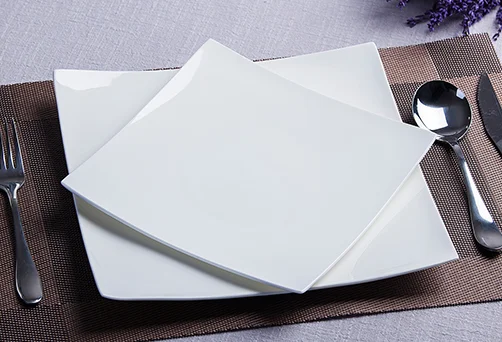 Wholesale white square Ceramic Bone China kitchenware dinner plates flat dessert plates for household restaurant