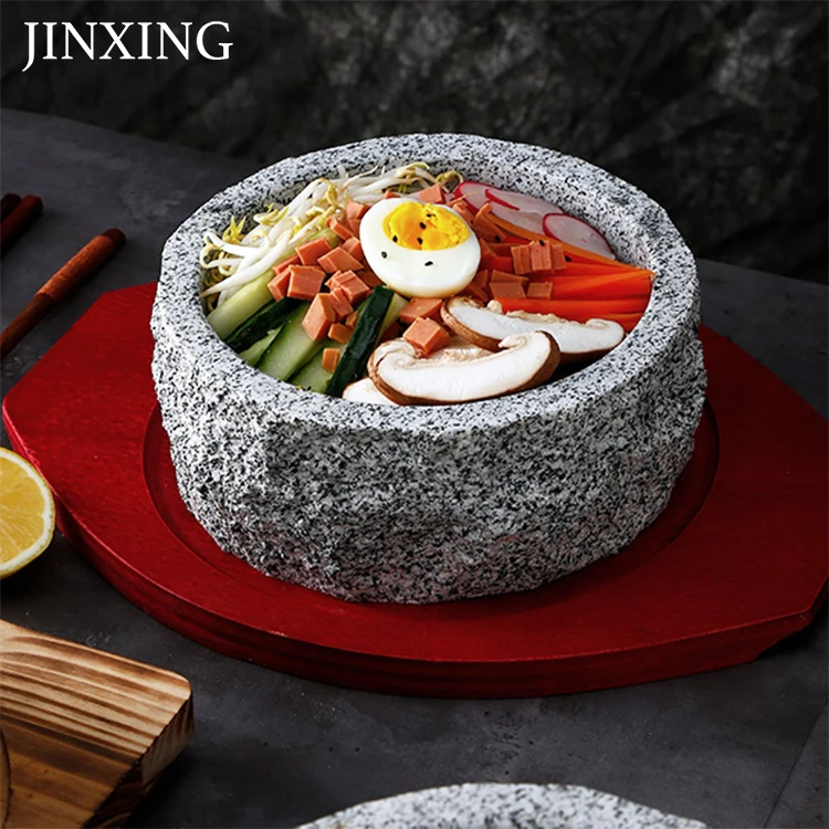 Korean Style Natural Granite Stone Ware Food Bowl Bibimbap Hot Pots Cooking Soup Dolsot Bowls For Sale